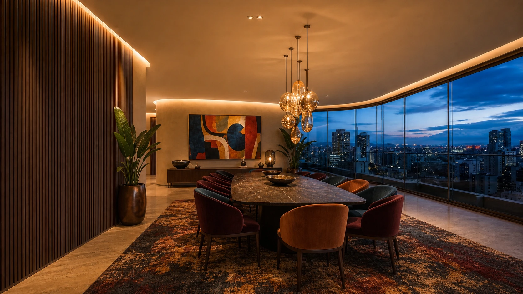 Sala de jantar contemporânea decorada por IA